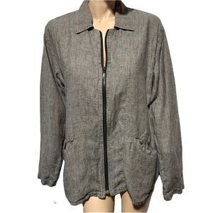 FLAX Jeanne Engelhart  Collared Jacket Linen Full Zip Taupe Women’s Size Medium